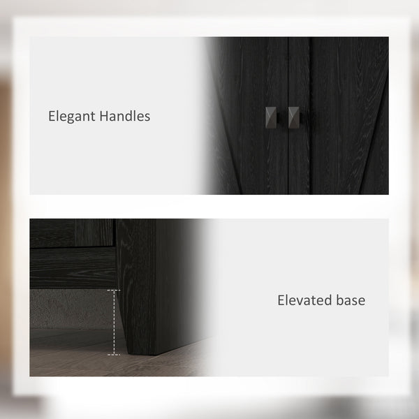 Storage unit with doors and shelves, black