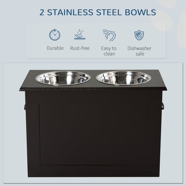 Raised Large Dog Bowls with Storage, 2 Stainless Steel Bowls, Coffee Color