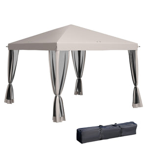 10' x 10' Folding Gazebo with Removable Side Netting and Carry Bag, Beige