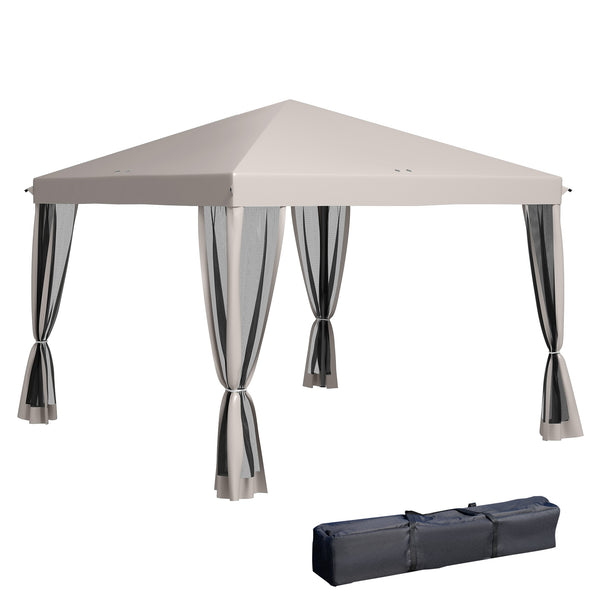 10' x 10' Folding Gazebo with Removable Side Netting and Carry Bag, Beige