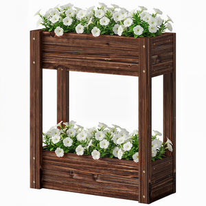 2-Tier Wooden Raised Planter Box with Legs, 60 x 25 x 70 cm, with Drainage Holes and Bed Liner.