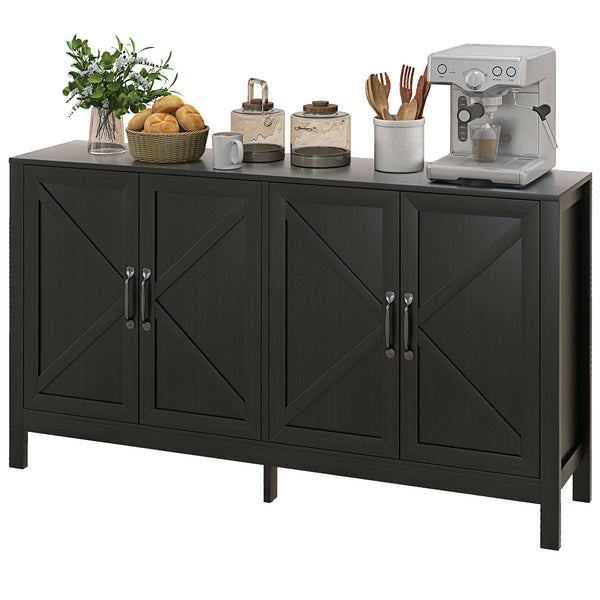 Storage buffet with sliding barn door and adjustable shelf, black oak