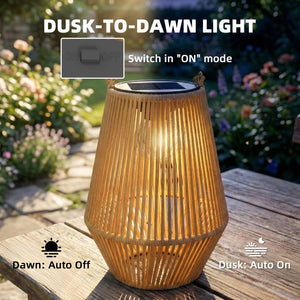 2-Pack Waterproof Solar Wicker Lanterns, Hanging Outdoor Lanterns with Auto On/Off and Handles, Brown