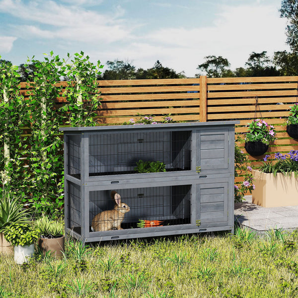 2-Tier Wooden Rabbit Hutch, Grey