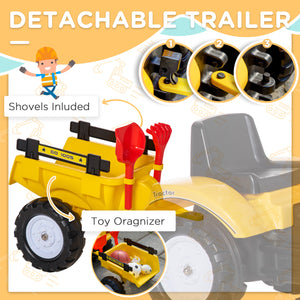 Pedal tractor with horn and removable trailer, yellow