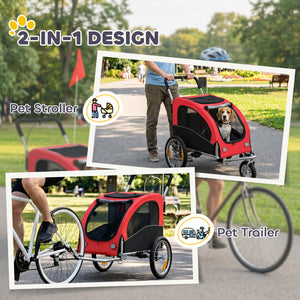 2-in-1 dog bike trailer and stroller, red
