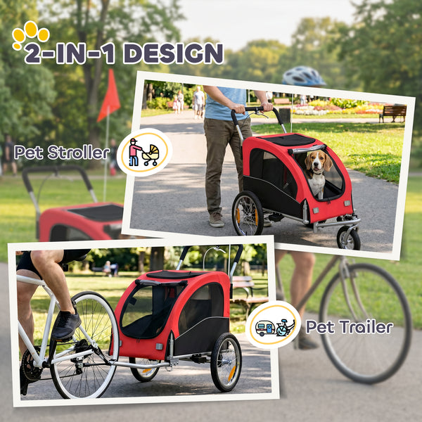 2-in-1 dog bike trailer and stroller, red