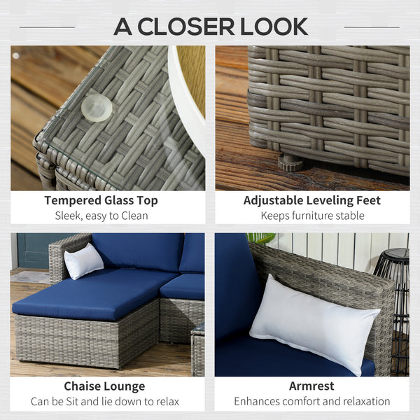 Modern 3 Piece Rattan Sofa Set with Coffee Table, Cushions and Pillows