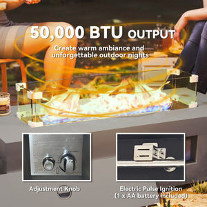 42" 50,000 BTU Propane Gas Fire Pit Table with Pop-Up Propane Tank Holder and Waterproof Cover