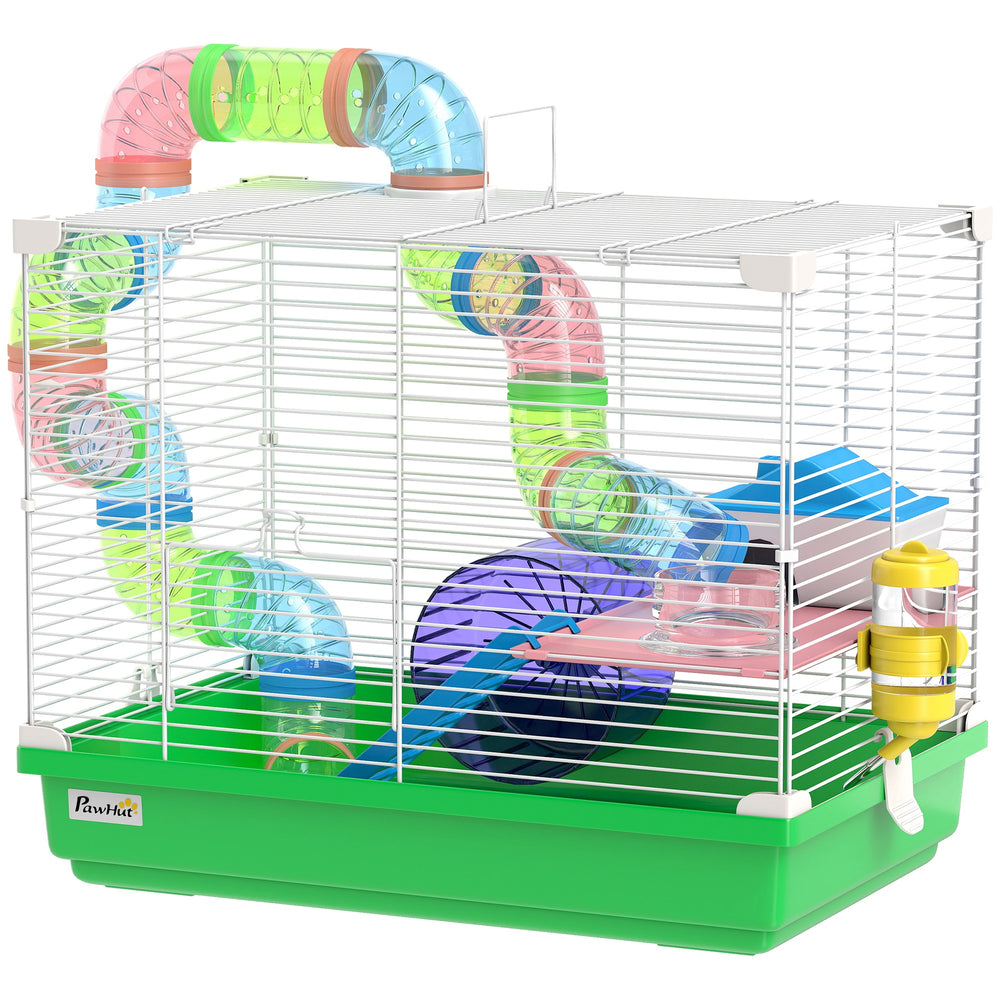 2-tier cage with tunnel for small rodents, green