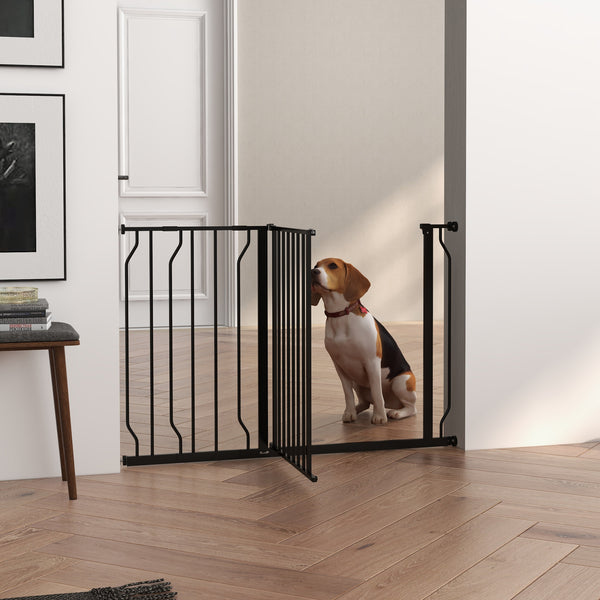 Pet Gate, Easy Installation, with Door and Double Locking System, Black