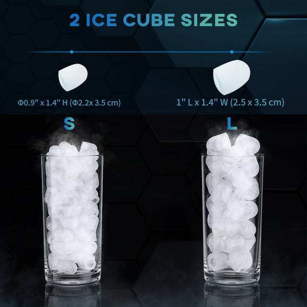 Portable ice maker, self-cleaning with 9 ice cubes ready in 6 minutes, 2 ice cube sizes