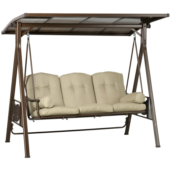 3-seater swing with cushions, pillows and adjustable polycarbonate canopy