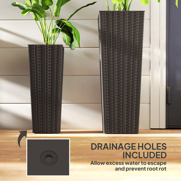 Set of 2 Large Outdoor Planter Boxes with Drainage Holes, Outdoor Flower Pots