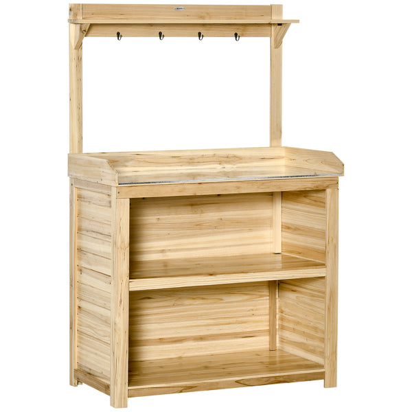Wooden potting table with galvanized metal top