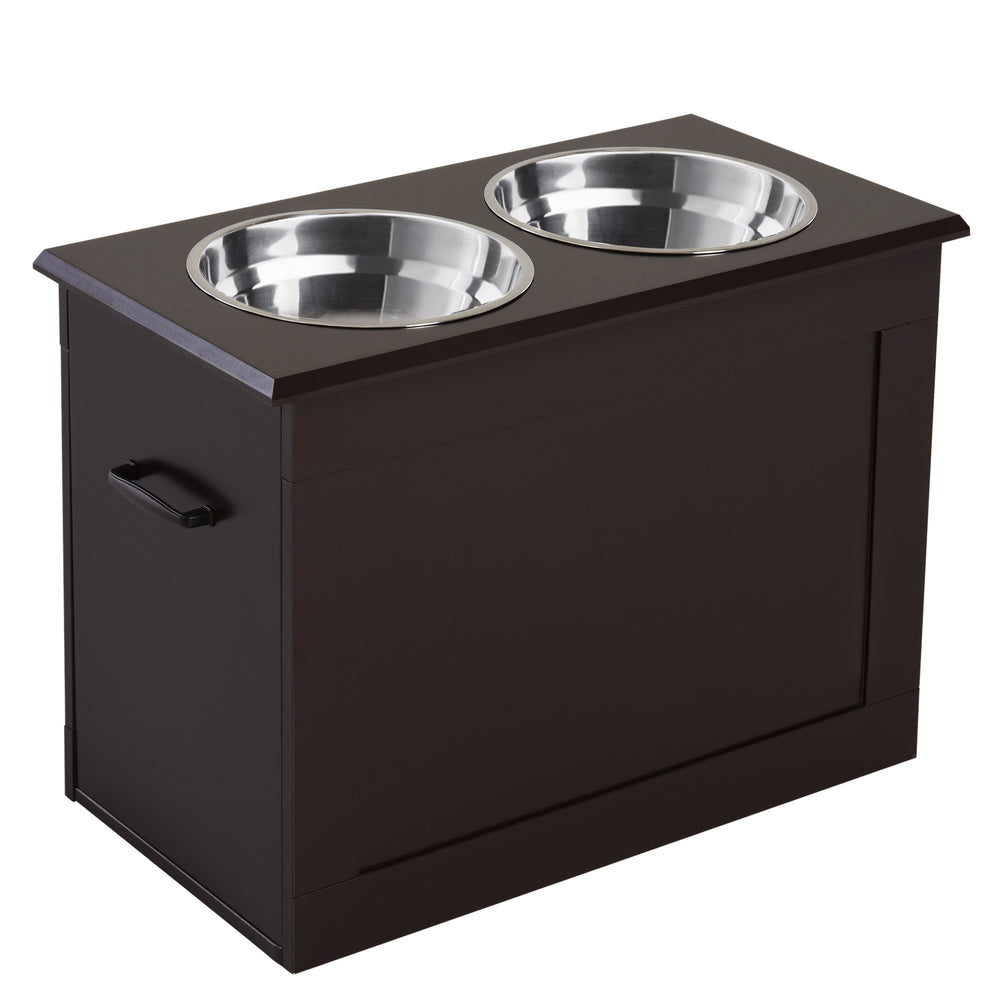 Raised Large Dog Bowls with Storage, 2 Stainless Steel Bowls, Coffee Color