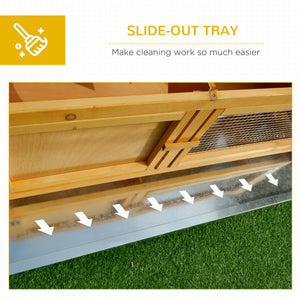 Wooden hutch with pull-out tray and opening roof