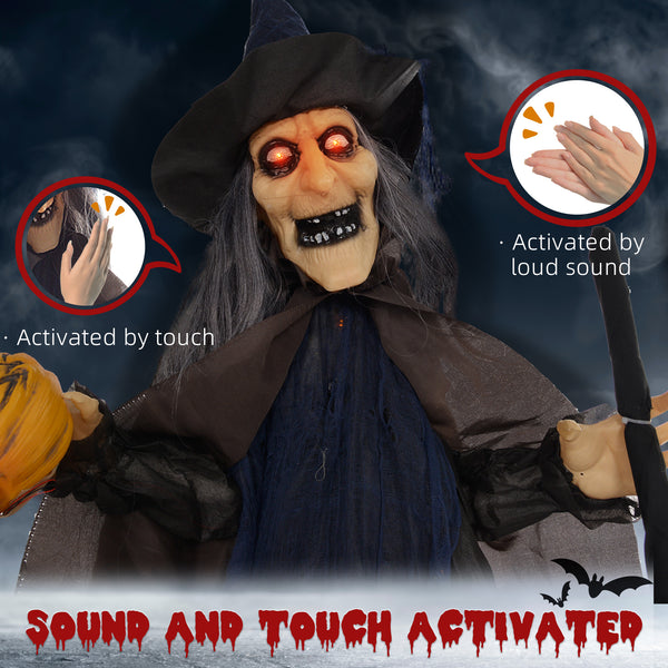 6.2ft Life-Size Halloween Outdoor Witch with Broomstick Decoration, Sound and Motion Activated with Light-Up Eyes