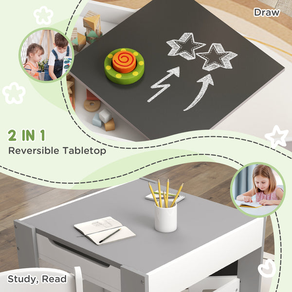 3-piece table and chair set with reversible top, chalkboard and black basket