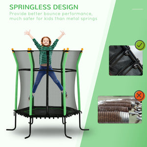 64" Kids Indoor/Outdoor Trampoline with Enclosure Net, Thick Padded Elastic Pole, for Ages 3-10, Green