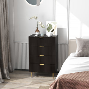 Modern 4-drawer dresser for bedroom, gold legs and handles, black