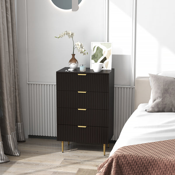 Modern 4-drawer dresser for bedroom, gold legs and handles, black