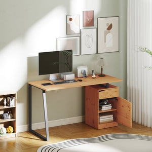 53-inch computer desk with adjustable drawer and shelf, natural wood 