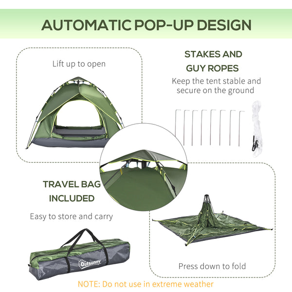 3-person family tent, 1000mm waterproof, with integrated groundsheet and carry bag, dark green