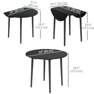 Round drop-leaf dining table for small spaces, wooden legs, antique black