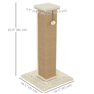81cm High Cat Tree, Scratching Post with Hanging Ball and Soft Plush, Beige