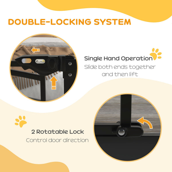 Self-closing pet gate with cat flap, black