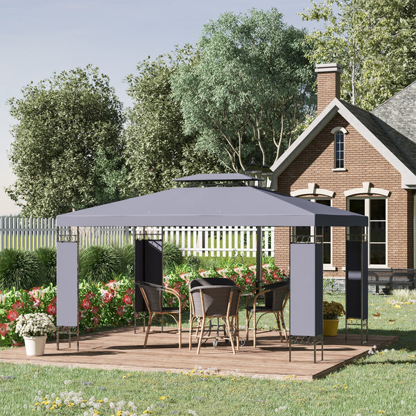 10 x 13 double-roof gazebo with mosquito net, grey
