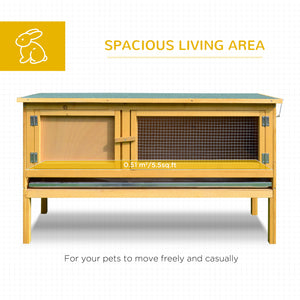 Wooden hutch with pull-out tray and opening roof