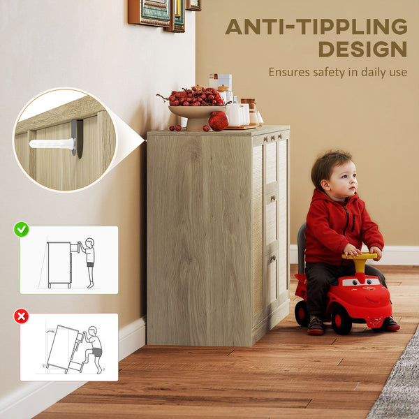 Boho Sideboard with 3 Drawers, 2 Adjustable Shelves and 4 Shelves, Natural