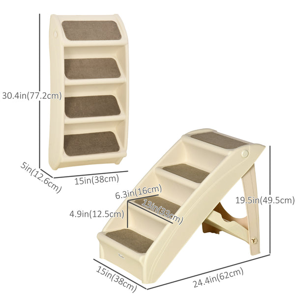 Portable stairs for dogs and cats, foldable and lightweight, beige.