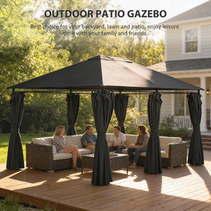Gazebo 10 x 13, flexible steel frame, 6 removable curtains, dark grey