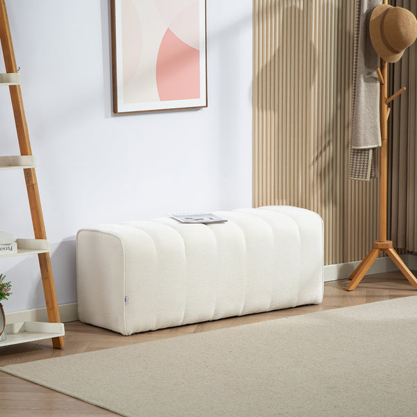 Upholstered bedroom bench, cream white