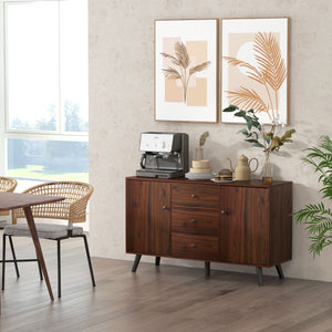 Kitchen dresser with 2 cupboards, 3 drawers, and adjustable shelves, rustic brown color