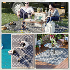 Waterproof outdoor rug, grey and white