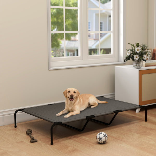 Elevated dog bed with breathable mesh, grey