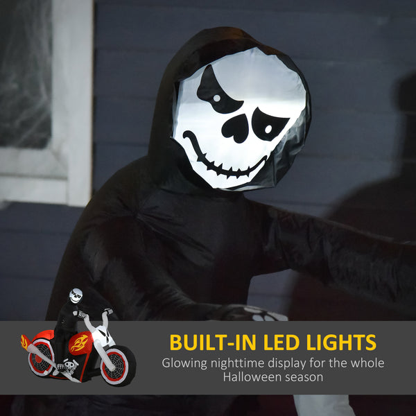 Halloween Inflatable Grim Reaper Flaming Motorcycle Outdoor LED Lighted