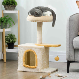 71 cm cat tree with soft bed, comfortable niche, scratching post and hanging ball, beige