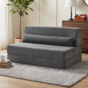 39" Dark Grey Corduroy Folding Floor Sofa