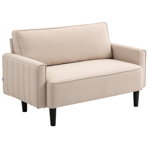 2 seater linen sofa with upholstered seat and backrest, beige