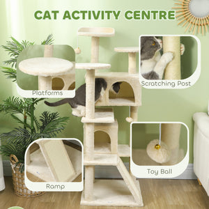 54-inch Multi-Level Cat Tree with Scratching Posts, Condos, Bed, Platforms, Beige