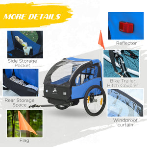 2-seater child bike trailer with 5-point harness, blue