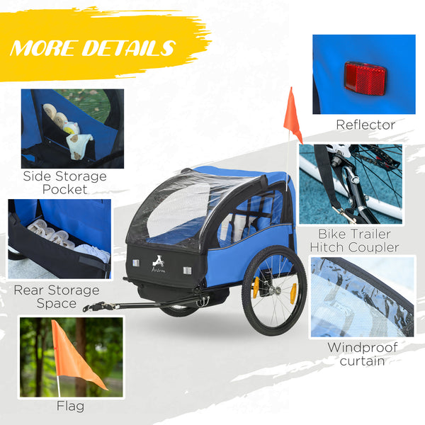 2-seater child bike trailer with 5-point harness, blue
