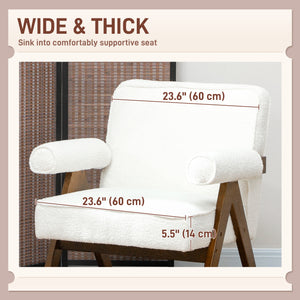 Cashmere accent chair with wide seat and padded armrests, cream white
