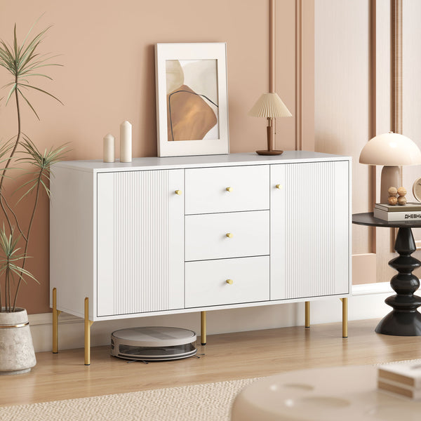 Modern storage buffet with 3 soft-close drawers and 2 adjustable shelves, white