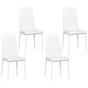 Set of 4 modern chairs, faux leather upholstery and metal legs, white